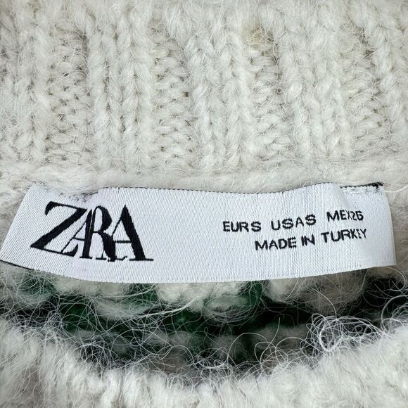 Zara Short Sleeve Sweater Womens Small Pink Green White Fuzzy - Picture 10 of 10